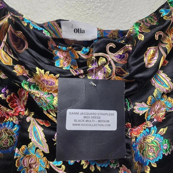 Vici Olia Ganni Jacquard Strapless Midi Dress Black NWT Wedding Party Guest - Picture 11 of 11